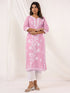 Janasya Women's Light Pink Pure Cotton Embroidered Straight Kurta